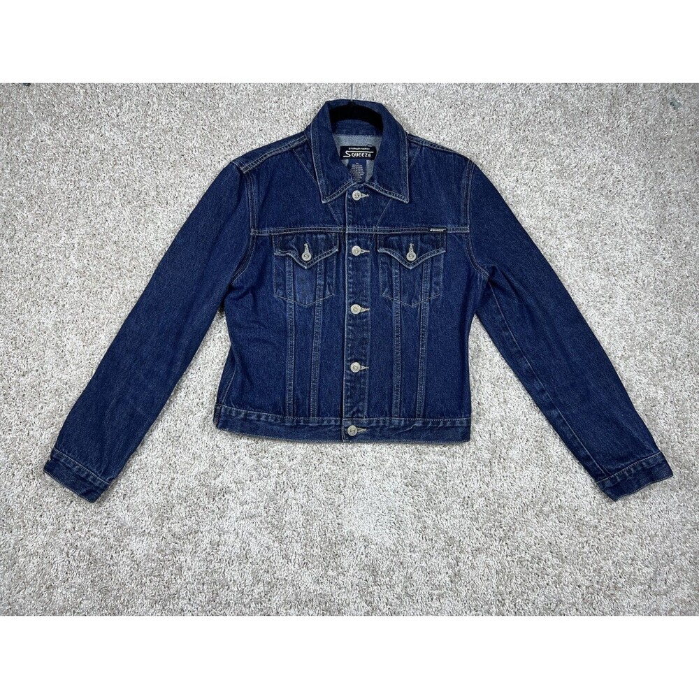 Stephen Hardy Squeeze Denim Jacket M Dark Wash Cropped Trucker Y2K